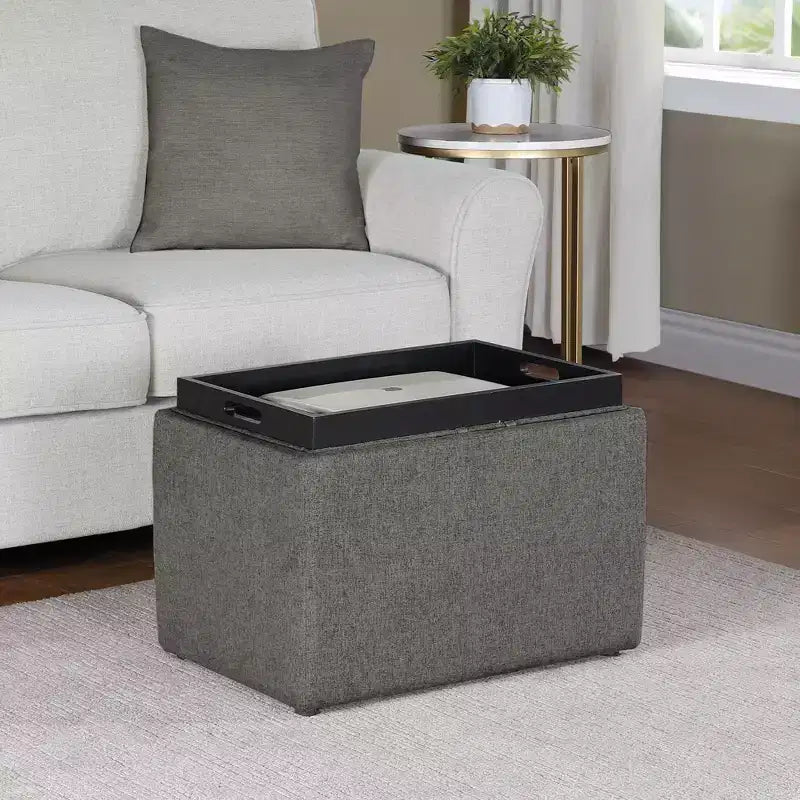 Breighton Home Designs4Comfort Accent Storage Ottoman with Reversible Tray in Soft Gray Fabric