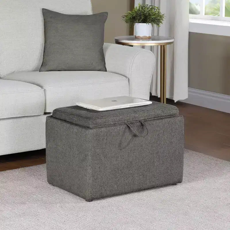 Pouf de rangement d'appoint en tissu gris clair avec plateau réversible Breighton Home Designs4Comfort