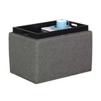 Pouf de rangement d'appoint en tissu gris clair avec plateau réversible Breighton Home Designs4Comfort