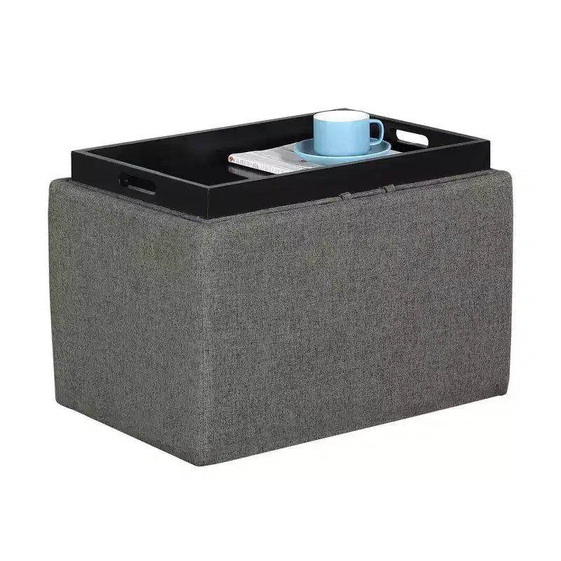 Pouf de rangement d'appoint en tissu gris clair avec plateau réversible Breighton Home Designs4Comfort