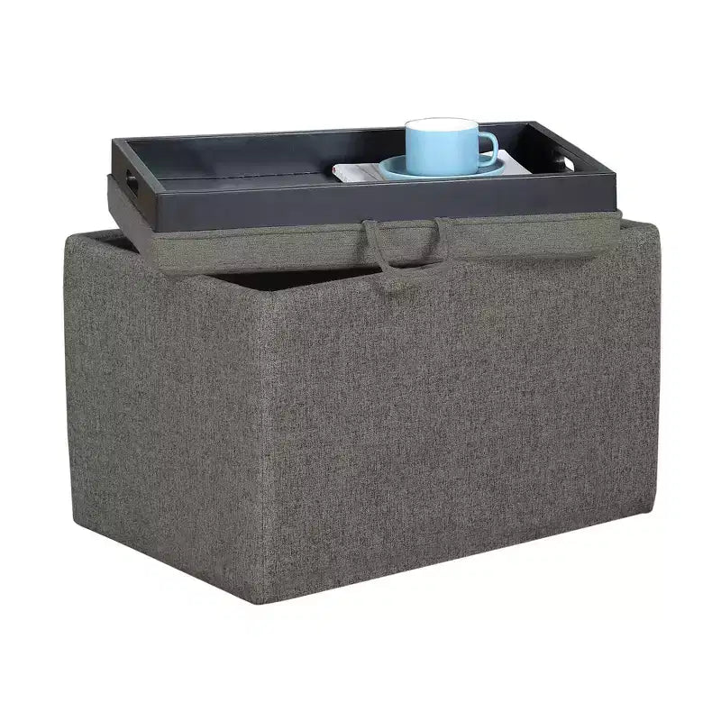 Pouf de rangement d'appoint en tissu gris clair avec plateau réversible Breighton Home Designs4Comfort