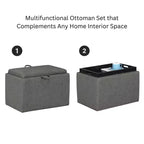 Pouf de rangement d'appoint en tissu gris clair avec plateau réversible Breighton Home Designs4Comfort