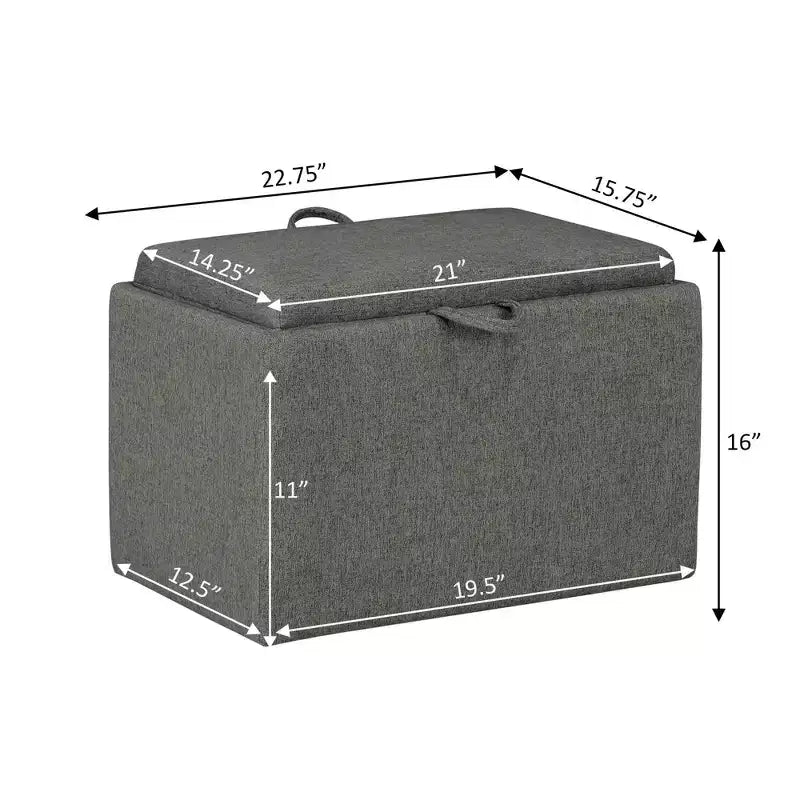 Pouf de rangement d'appoint en tissu gris clair avec plateau réversible Breighton Home Designs4Comfort