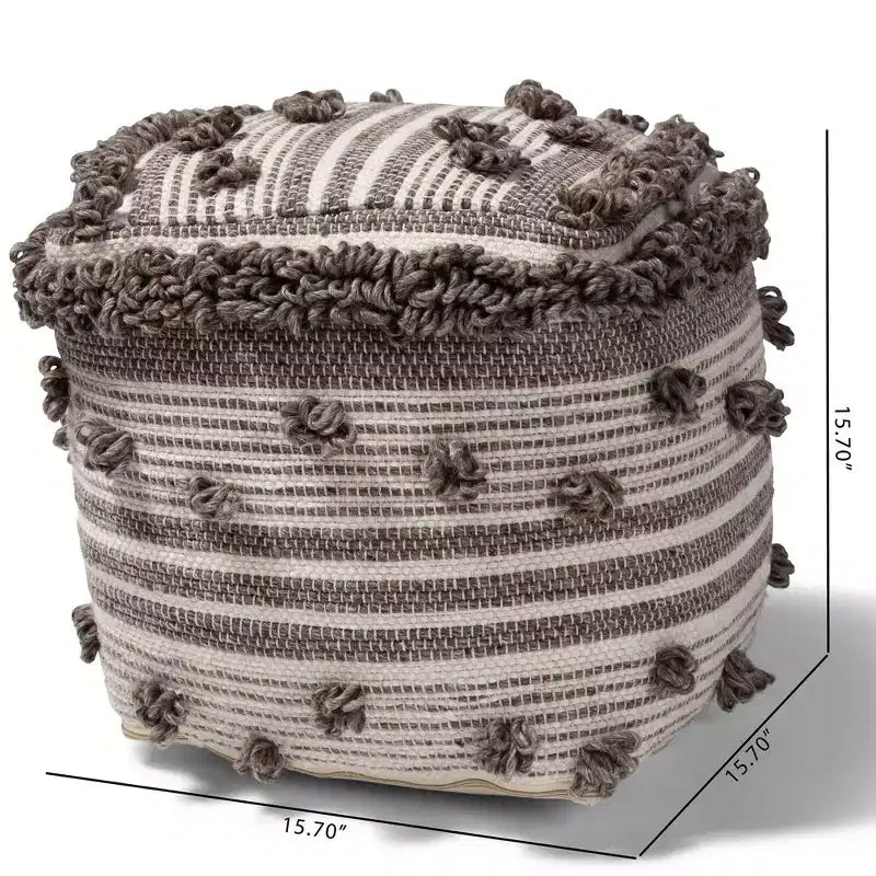 Pouf ottoman Eligah en laine tissée à la main, inspiration marocaine, ivoire/marron - Baxton Studio