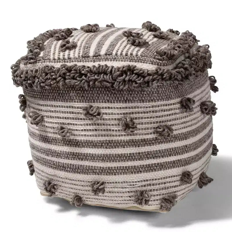 Pouf ottoman Eligah en laine tissée à la main, inspiration marocaine, ivoire/marron - Baxton Studio