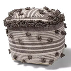 Pouf ottoman Eligah en laine tissée à la main, inspiration marocaine, ivoire/marron - Baxton Studio