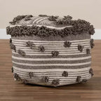 Pouf ottoman Eligah en laine tissée à la main, inspiration marocaine, ivoire/marron - Baxton Studio
