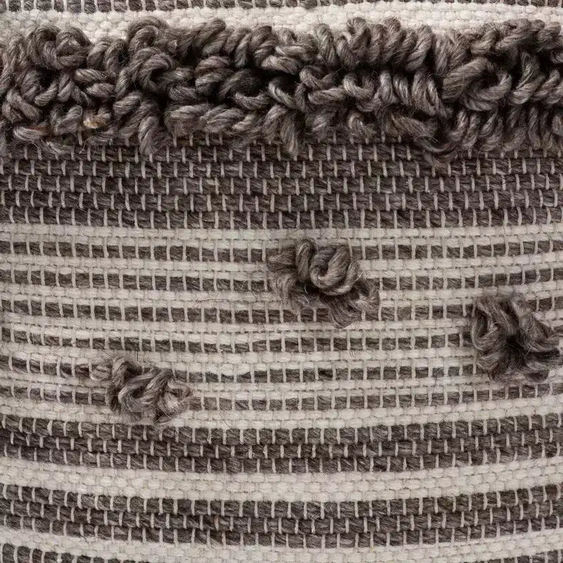 Pouf ottoman Eligah en laine tissée à la main, inspiration marocaine, ivoire/marron - Baxton Studio