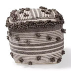 Pouf ottoman Eligah en laine tissée à la main, inspiration marocaine, ivoire/marron - Baxton Studio