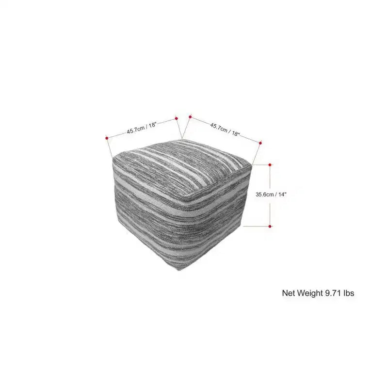 WyndenHall Eleanor Pouf carré tissé mélangé noir/blanc : fabriqué à la main, aucun assemblage, revêtement en laine, style contemporain