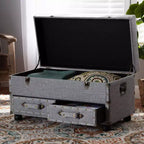 Pouf de rangement Flynn en tissu capitonné avec 2 tiroirs gris/noir - Baxton Studio