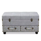 Pouf de rangement Flynn en tissu capitonné avec 2 tiroirs gris/noir - Baxton Studio