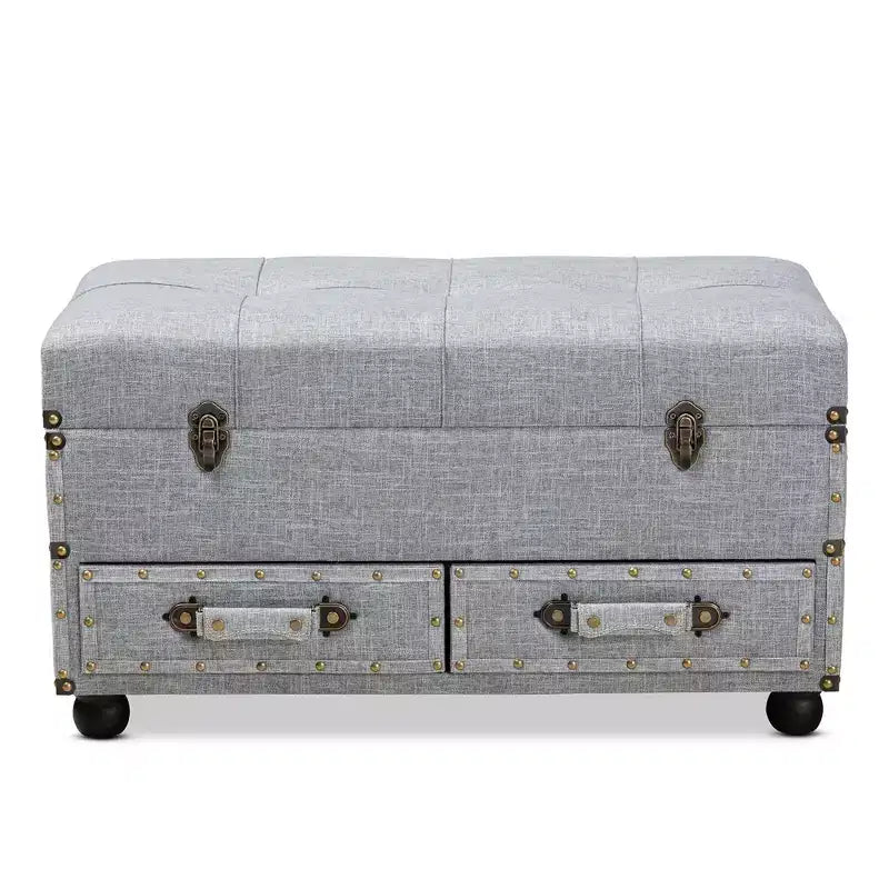 Pouf de rangement Flynn en tissu capitonné avec 2 tiroirs gris/noir - Baxton Studio