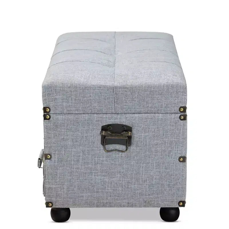 Pouf de rangement Flynn en tissu capitonné avec 2 tiroirs gris/noir - Baxton Studio