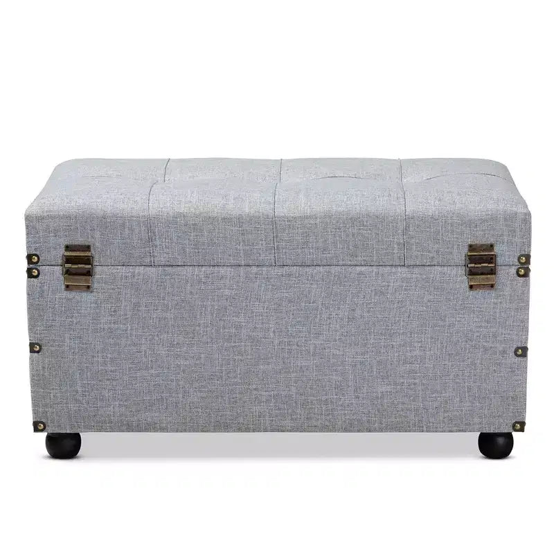 Pouf de rangement Flynn en tissu capitonné avec 2 tiroirs gris/noir - Baxton Studio