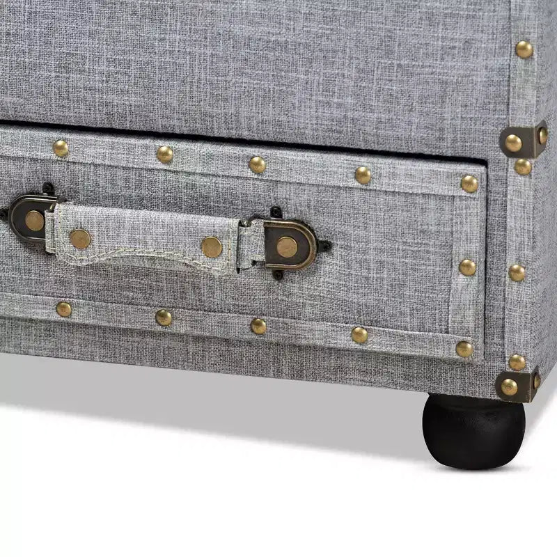 Pouf de rangement Flynn en tissu capitonné avec 2 tiroirs gris/noir - Baxton Studio