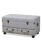 Pouf de rangement Flynn en tissu capitonné avec 2 tiroirs gris/noir - Baxton Studio