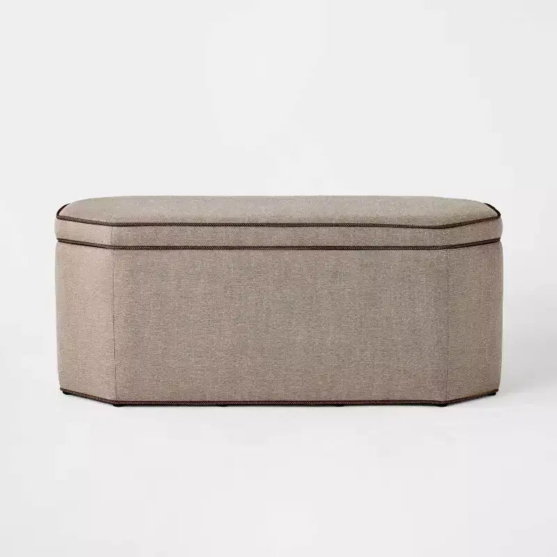Banc de rangement en lin marron avec passepoil torsadé - Threshold™ conçu avec Studio McGee