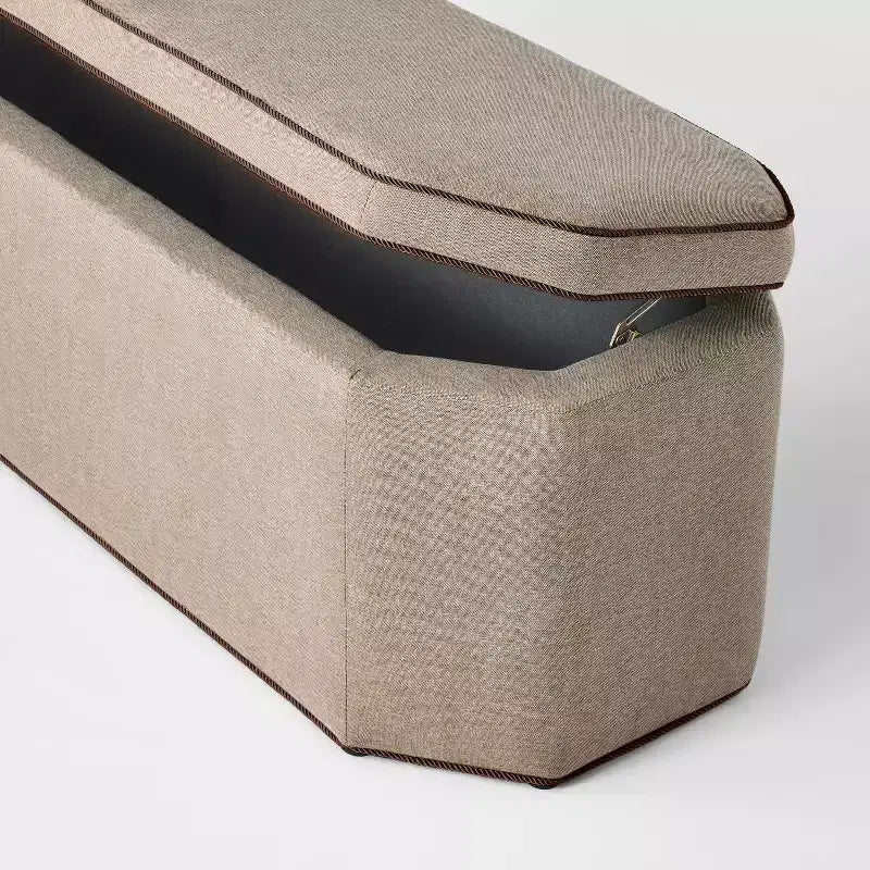 Banc de rangement en lin marron avec passepoil torsadé - Threshold™ conçu avec Studio McGee