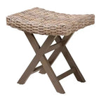 bali & pari Hayate Repose-pieds Ottomane en Rotin et Bois d'Acajou Gris Kubu/Taupe Rustique