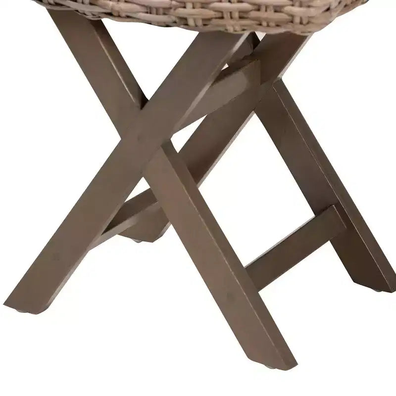 bali & pari Hayate Repose-pieds Ottomane en Rotin et Bois d'Acajou Gris Kubu/Taupe Rustique