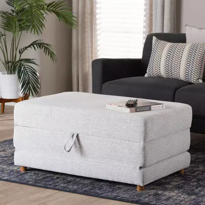 Baxton Studio Sabriel Pouf Lit Convertible en Tissu Gris Clair/Chêne Brun