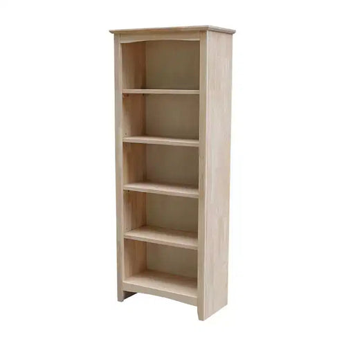 60"x24" Shaker Bookcase Unfinished - International Concepts: 5-Tier, Rubberwood, Enclosed Back, Adjustable Shelves