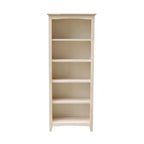 Bibliothèque Shaker 60"x24" non finie - International Concepts : 5 niveaux, bois d'hévéa, dos fermé, étagères réglables