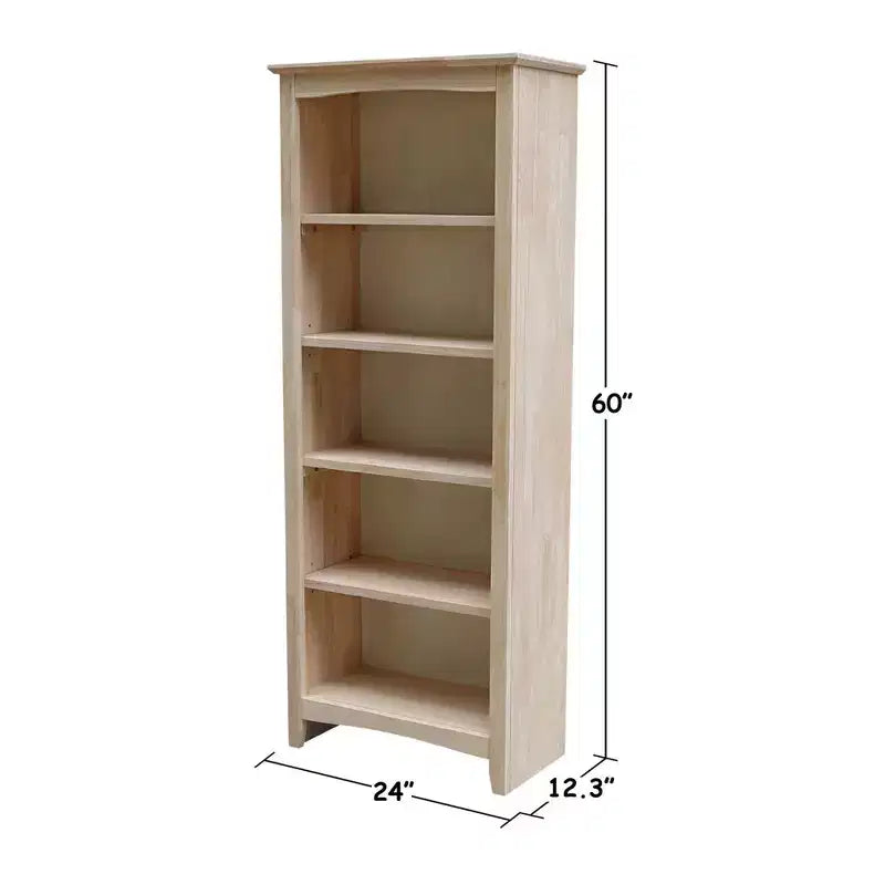 Bibliothèque Shaker 60"x24" non finie - International Concepts : 5 niveaux, bois d'hévéa, dos fermé, étagères réglables