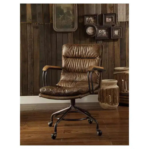 Acme Furniture Chaises de bureau et de travail Hedia marron cendré : Rembourrées, structure en métal, accoudoirs fixes, capacité de 100 kg