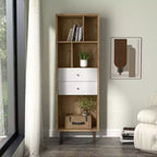 24/7 Shop At Home 70.35" Kimmo Bibliothèque Mid-Century Moderne à Étagères Ouvertes et 2 Tiroirs Chêne Clair : Rangement Vertical, Composite Bois MDF