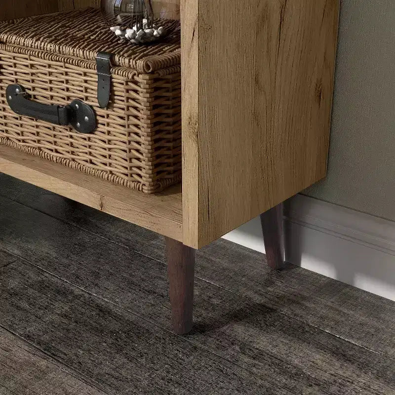 24/7 Shop At Home 70.35" Kimmo Bibliothèque Mid-Century Moderne à Étagères Ouvertes et 2 Tiroirs Chêne Clair : Rangement Vertical, Composite Bois MDF