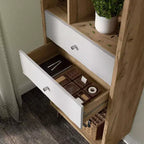 24/7 Shop At Home 70.35" Kimmo Bibliothèque Mid-Century Moderne à Étagères Ouvertes et 2 Tiroirs Chêne Clair : Rangement Vertical, Composite Bois MDF