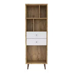 24/7 Shop At Home 70.35" Kimmo Bibliothèque Mid-Century Moderne à Étagères Ouvertes et 2 Tiroirs Chêne Clair : Rangement Vertical, Composite Bois MDF