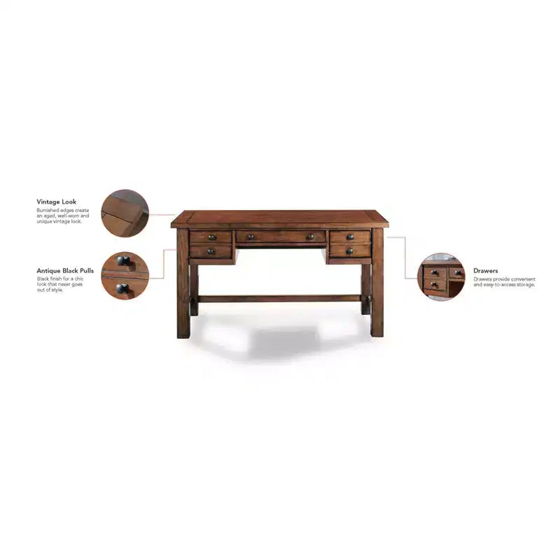 Bureau de direction Tahoe - Érable vieilli - Home Styles : Milieu du siècle moderne, cadre en bois dur, tiroirs de rangement