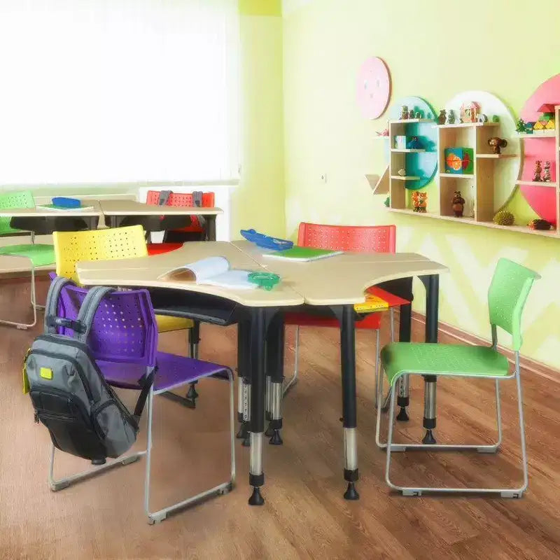 Regency Bureau d'activité scolaire réglable en hauteur 28" Boomerang avec rangement pour livres Érable : Cadre métallique robuste, nettoyage ponctuel, garantie de 10 ans