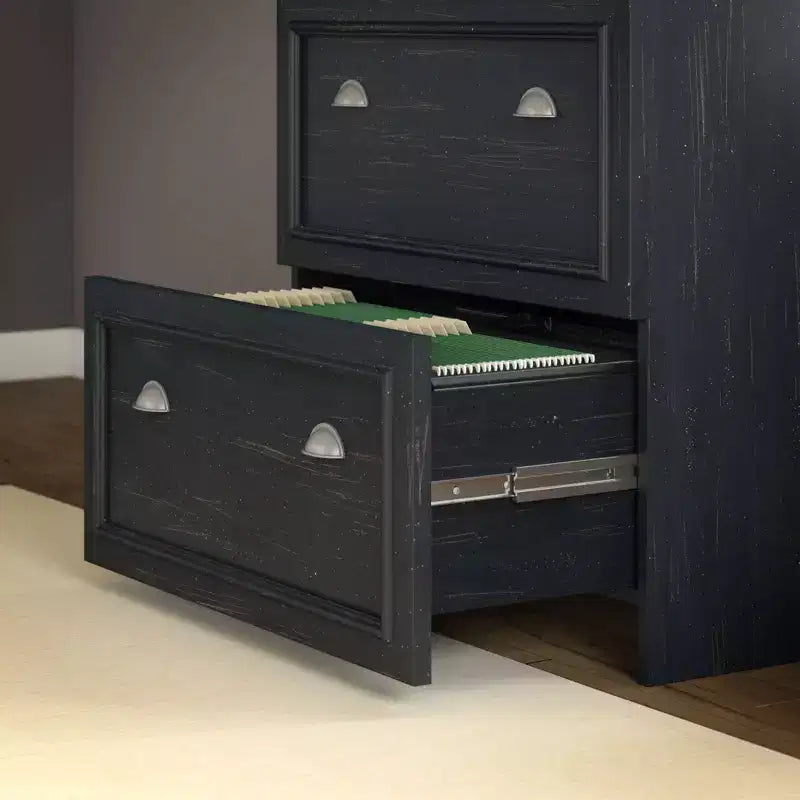 Classeur à 2 tiroirs Fairview Noir antique – Bush Furniture : Latéral, design élégant, plateau cerisier-brun