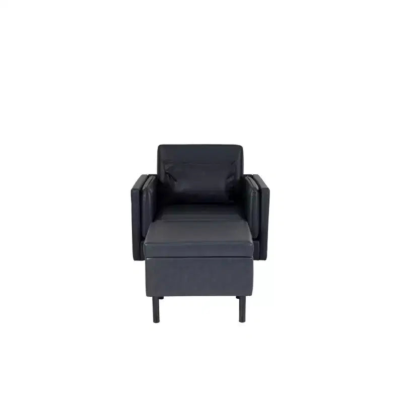 Chaise et pouf Linon Wallis en similicuir marine