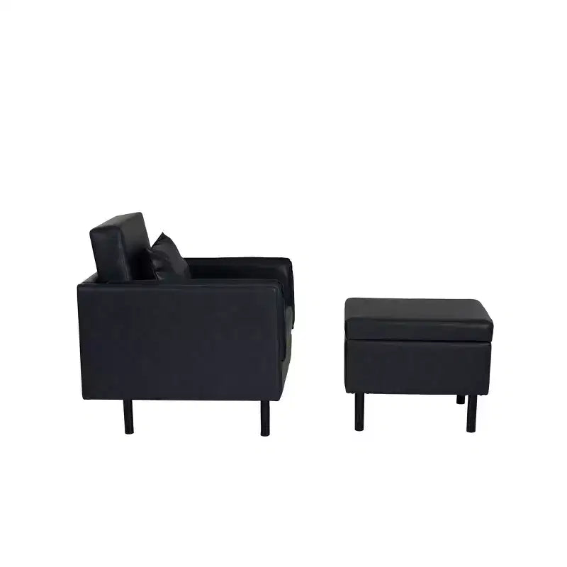 Chaise et pouf Linon Wallis en similicuir marine