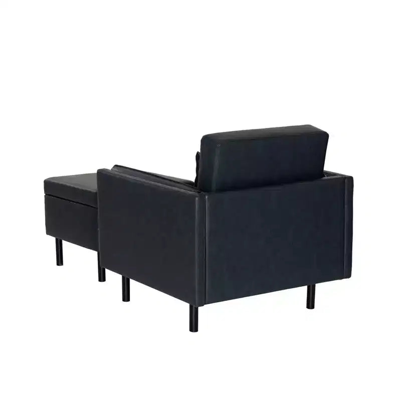 Chaise et pouf Linon Wallis en similicuir marine