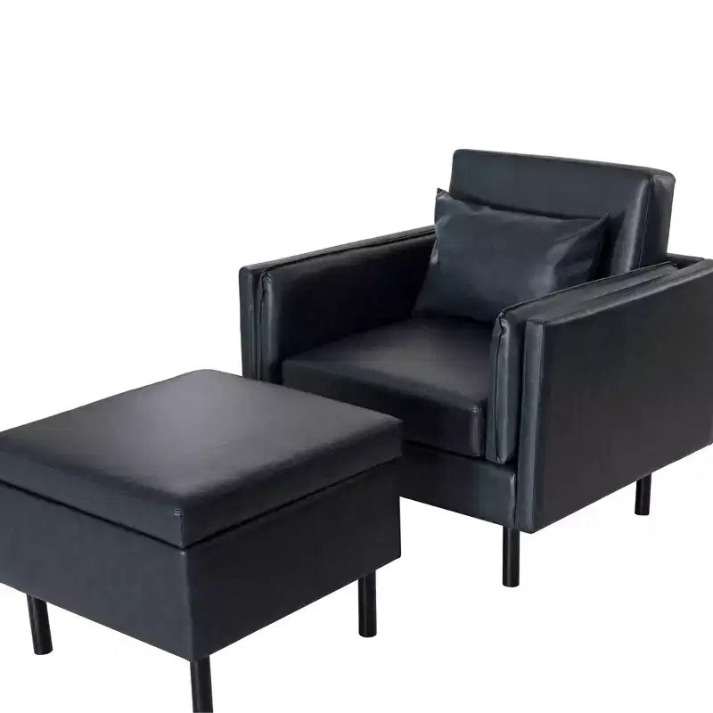 Chaise et pouf Linon Wallis en similicuir marine