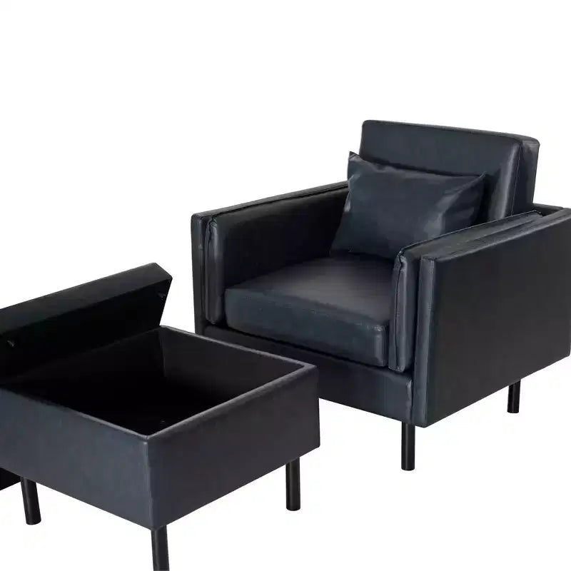Chaise et pouf Linon Wallis en similicuir marine