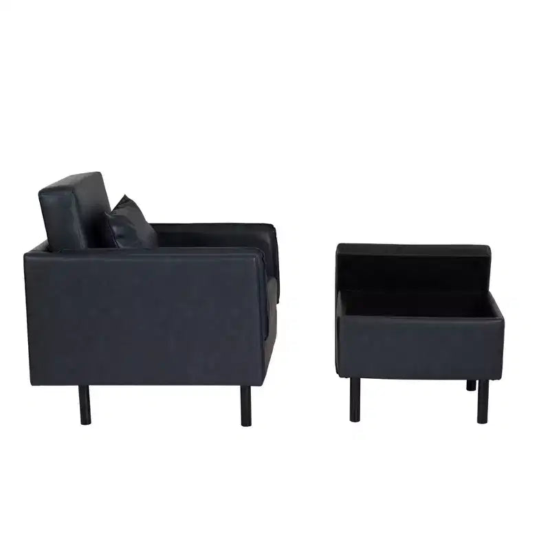 Chaise et pouf Linon Wallis en similicuir marine