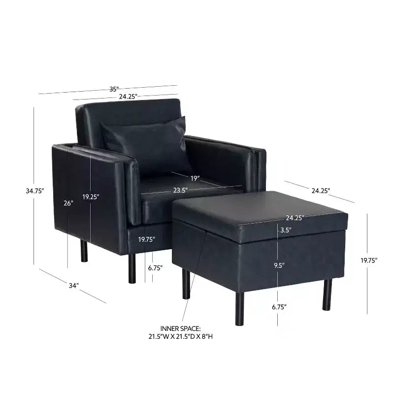 Chaise et pouf Linon Wallis en similicuir marine