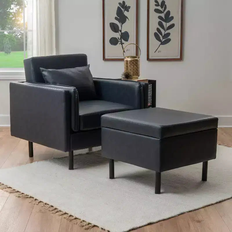 Chaise et pouf Linon Wallis en similicuir marine