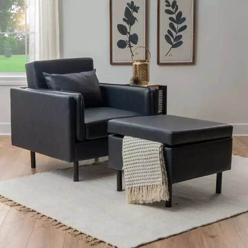 Chaise et pouf Linon Wallis en similicuir marine