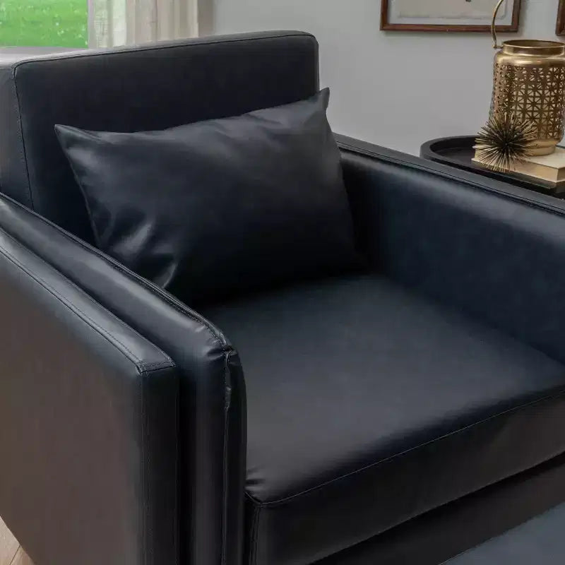 Chaise et pouf Linon Wallis en similicuir marine