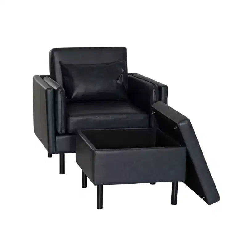 Chaise et pouf Linon Wallis en similicuir marine