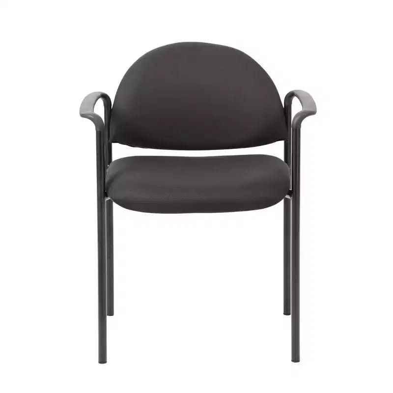 Chaise Empilable Moderne en Tissu Noir avec Accoudoirs - Boss Office Products : Revêtement Vinyle, Cadre Métallique