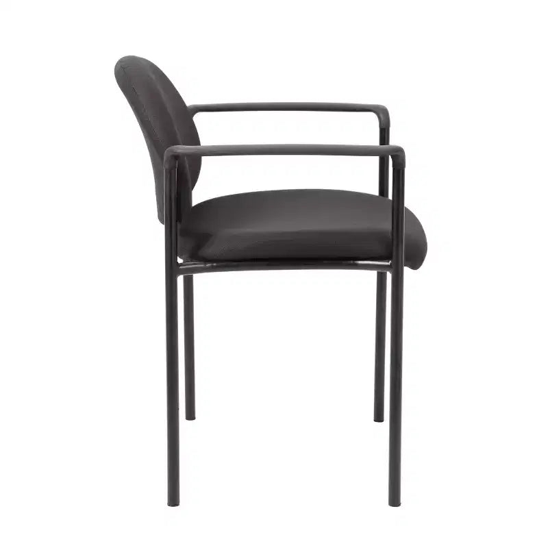 Chaise Empilable Moderne en Tissu Noir avec Accoudoirs - Boss Office Products : Revêtement Vinyle, Cadre Métallique